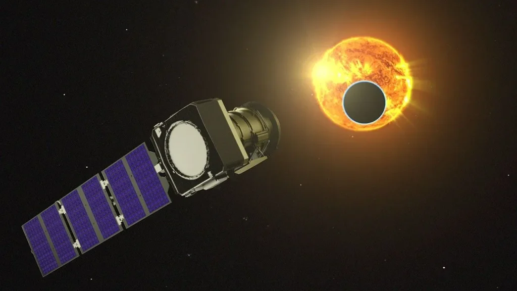 Artist's concept of Pandora viewing a transiting exoplanet