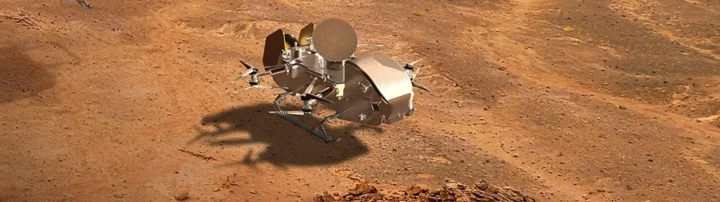 Artist's impression of NASA's Dragonfly on the surface of Saturn's moon Titan